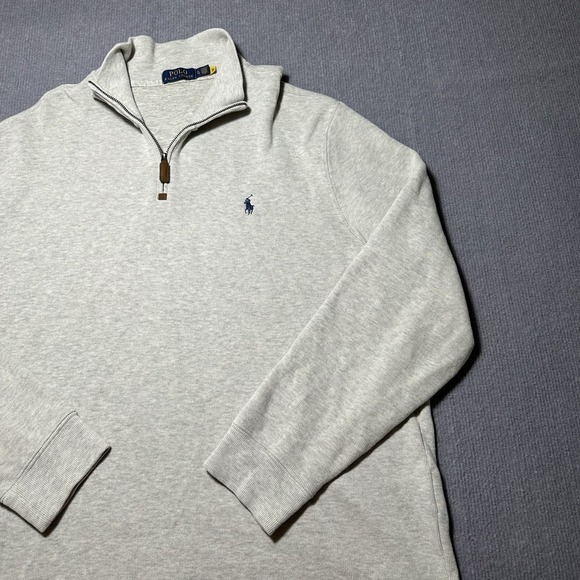 Polo Ralph Lauren 1/4‎ Zip Sweater Mens XL Gray Navy Blue Pony Pullover Knit - Picture 1 of 9
